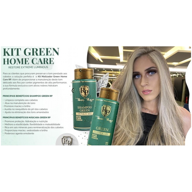 Kit Matizador Green (efeito perolado) Robson Peluquero Shampoo 300ml + Máscara 300ml + Fisinh